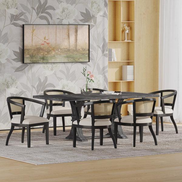 gdf studio Aubrietta Traditional Upholstered Wood and Cane 7 Piece Dining Set