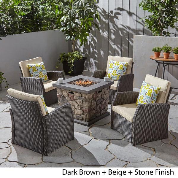 Gdf Studio Audrielle Outdoor 4 Seater Wicker Chat Set With Fire Pit
