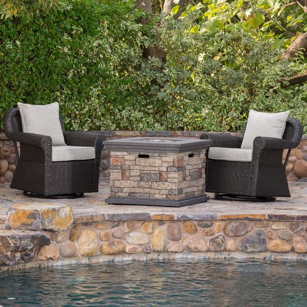 Gdf Studio Augusta Outdoor 3 Piece Wicker Rocker And Gas Firepit Set