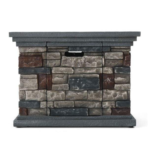 Gdf Studio Augusta Outdoor 5 Piece Wicker Rocker And Gas Firepit Set