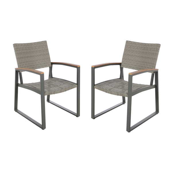 Gdf Studio Augusta Outdoor Aluminum Dining Chairs With Faux Wood Accents