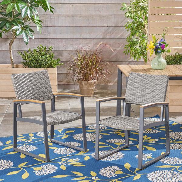 Gdf Studio Augusta Outdoor Aluminum Dining Chairs With Faux Wood Accents