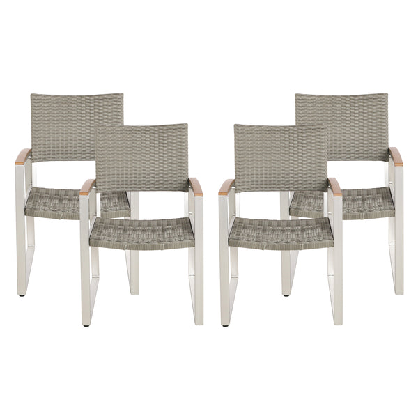 gdf studio Augusta Outdoor Aluminum Dining Chairs with Faux Wood Accents