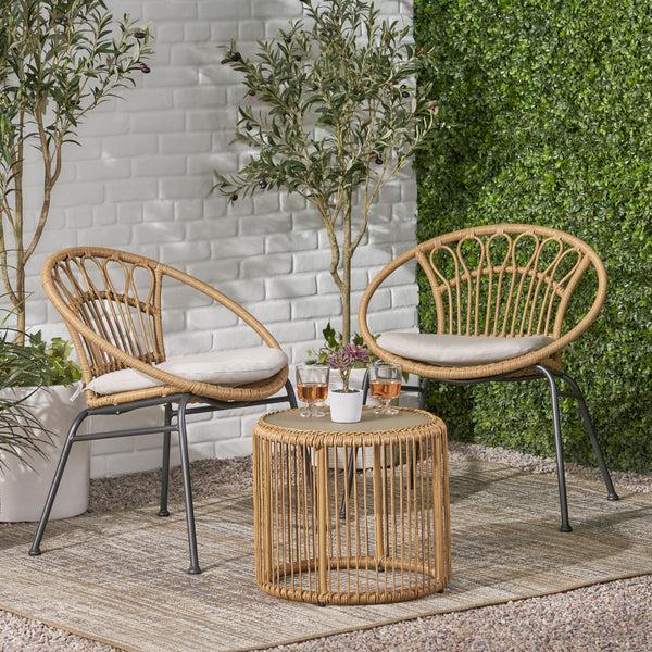 Gdf Studio Aurelius Outdoor 3 Piece Wicker Chat Set