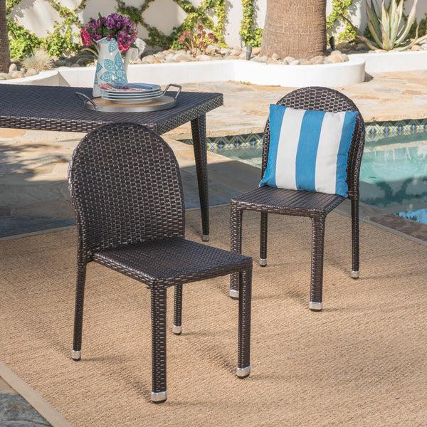 Gdf Studio Ava Outdoor Aluminum Frame Wicker Stackable Dining Chairs - Set Of 2