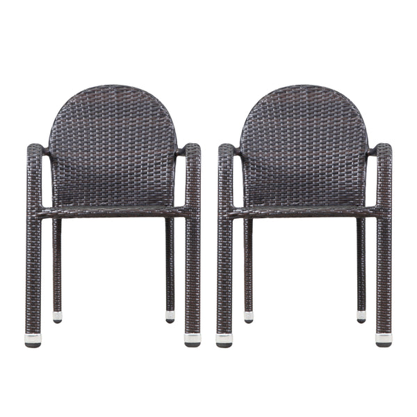 Gdf Studio Ava Outdoor Wicker Armed Aluminum Framed Stack Chairs (Set Of 2)