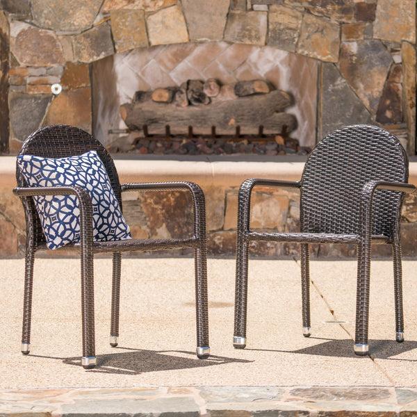 Gdf Studio Ava Outdoor Wicker Armed Aluminum Framed Stack Chairs (Set Of 2)