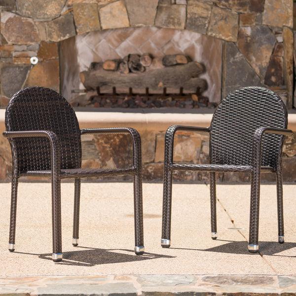 Gdf Studio Ava Outdoor Wicker Armed Aluminum Framed Stack Chairs (Set Of 2)