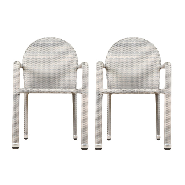 gdf studio Ava Outdoor Wicker Armed Aluminum Framed Stack Chairs (Set of 2)