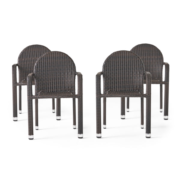 Gdf Studio Ava Outdoor Wicker Armed Stack Chairs With Aluminum Frame (Set Of 4)