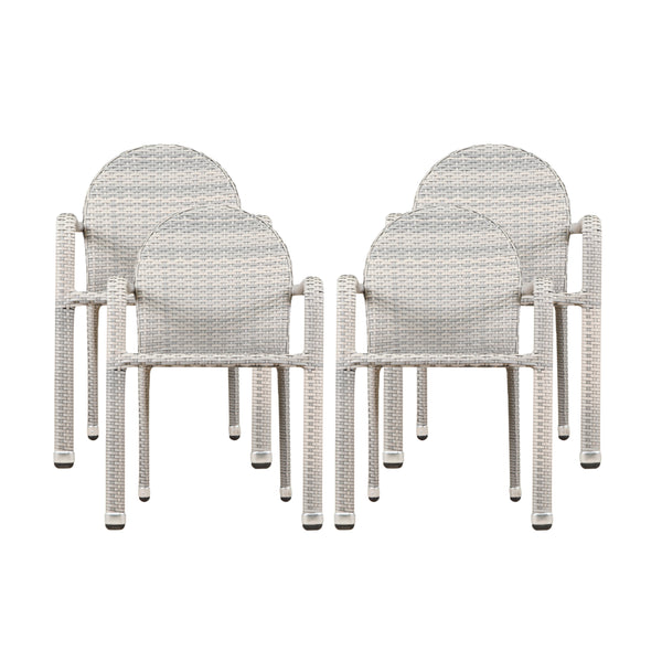 gdf studio Ava Outdoor Wicker Armed Stack Chairs With Aluminum Frame (Set of 4)