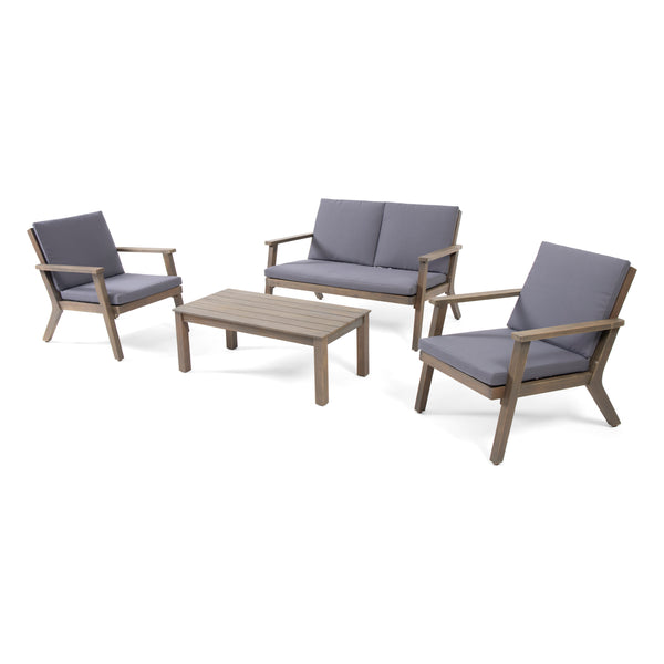 Gdf Studio Avacyn Outdoor Acacia Wood 4 Seater Chat Set With Cushions