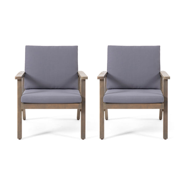 Gdf Studio Avacyn Outdoor Acacia Wood Club Chairs With Cushions (Set Of 2)