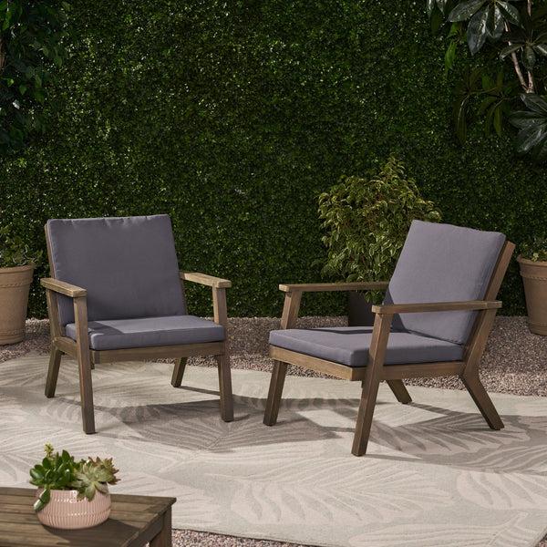 Gdf Studio Avacyn Outdoor Acacia Wood Club Chairs With Cushions (Set Of 2)