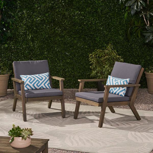 gdf studio Avacyn Outdoor Acacia Wood Club Chairs with Cushions (Set of 2)