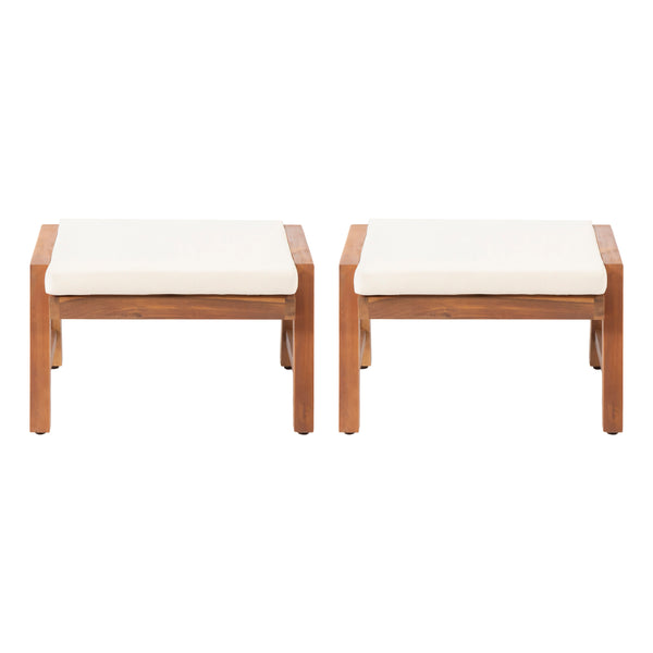 Gdf Studio Avacyn Outdoor Acacia Wood Ottomans With Cushion Set Of 2