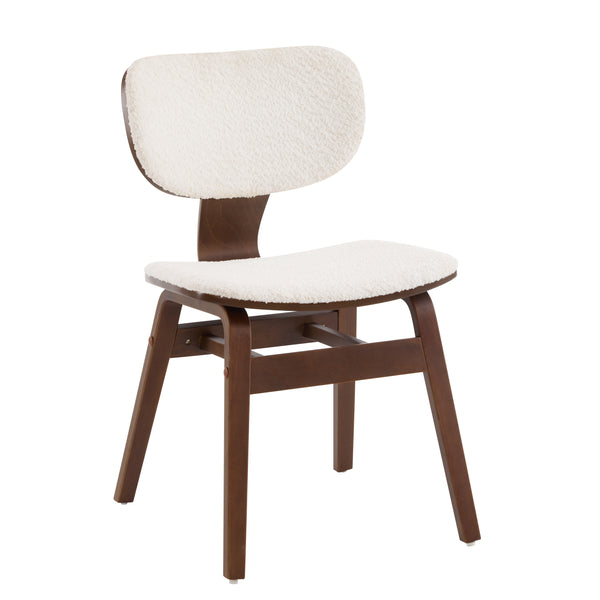 Gdf Studio Aval Modern Upholstered Boucle Side Chair White + Walnut