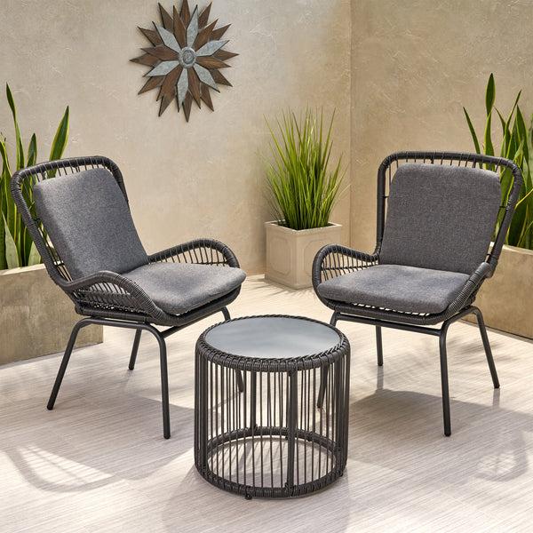 Gdf Studio Averyrose Outdoor Wicker Chat Set With Cushions