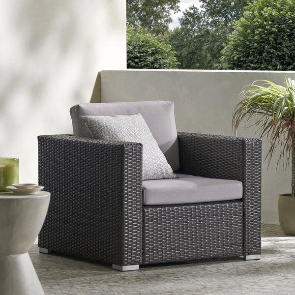 Gdf Studio Avianna Outdoor Wicker Club Chair With Cushions