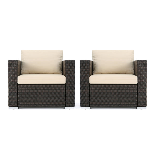 Gdf Studio Avianna Outdoor Wicker Club Chair With Cushions Set Of 2