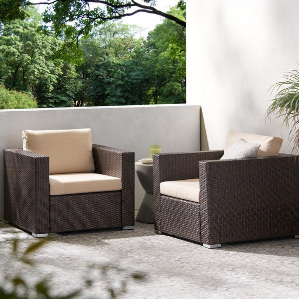Gdf Studio Avianna Outdoor Wicker Club Chair With Cushions Set Of 2