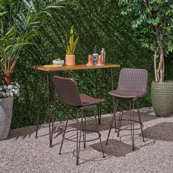 Gdf Studio Avy Outdoor Modern Industrial 3 Piece Acacia Wood Bar Set