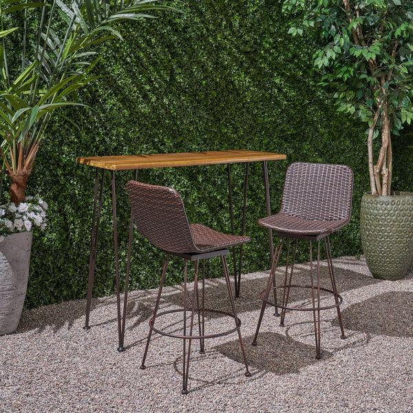 Gdf Studio Avy Outdoor Modern Industrial 3 Piece Acacia Wood Bar Set