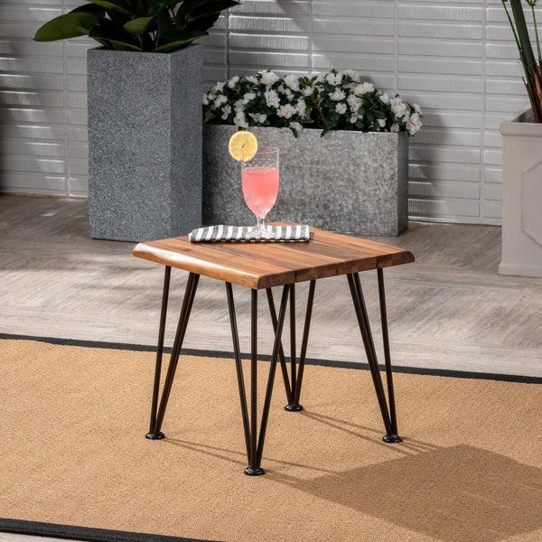 Gdf Studio Avy Outdoor Rustic Industrial Acacia Wood Accent Table With Metal Hairpin Legs Teak