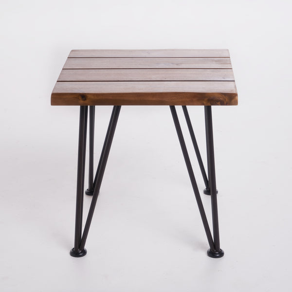 gdf studio Avy Outdoor Rustic Industrial Acacia Wood Accent Table with Metal Hairpin Legs Teak