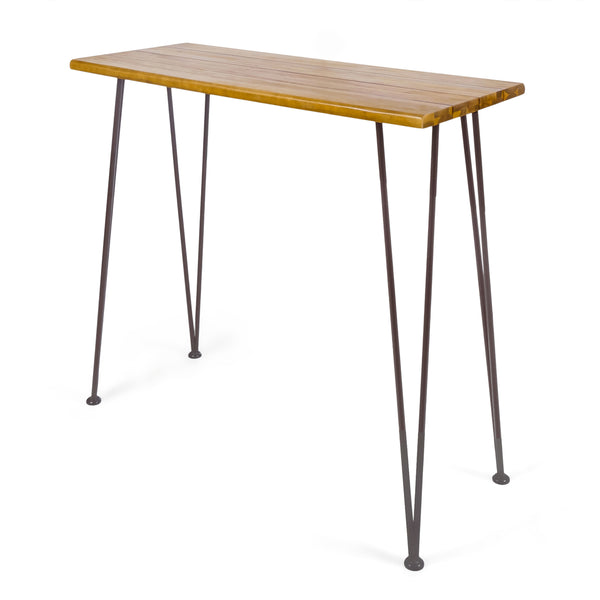 Gdf Studio Avy Outdoor Rustic Industrial Acacia Wood Bar Table With Metal Hairpin Legs Teak