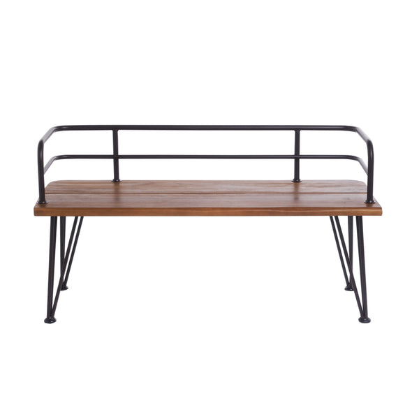 gdf studio Avy Outdoor Rustic Industrial Acacia Wood Bench with Metal Hairpin Legs Teak