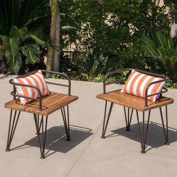 Gdf Studio Avy Outdoor Rustic Industrial Acacia Wood Chairs With Metal Hairpin Legs (Set Of 2) Teak
