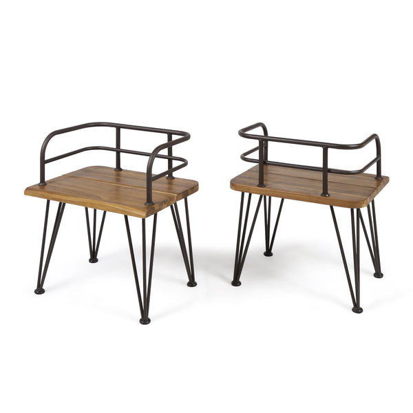 gdf studio Avy Outdoor Rustic Industrial Acacia Wood Chairs with Metal Hairpin Legs (Set of 2) Teak