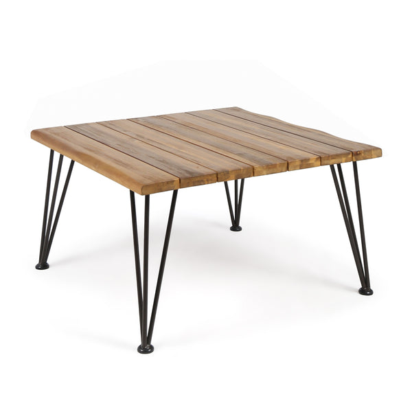gdf studio Avy Outdoor Rustic Industrial Acacia Wood Coffee Table with Metal Hairpin Legs Teak