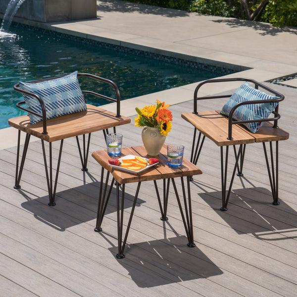 Gdf Studio Avy Outdoor Rustic Industrial Acacia Wood End Table Chat With Metal Hairpin Legs Teak