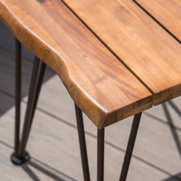 Gdf Studio Avy Outdoor Rustic Industrial Acacia Wood End Table Chat With Metal Hairpin Legs Teak