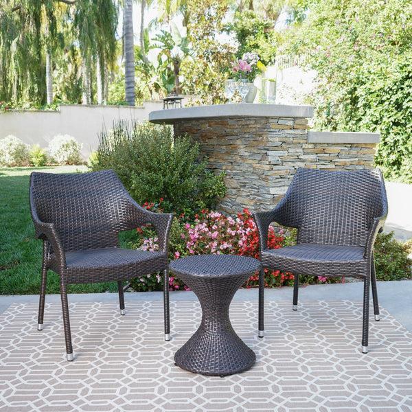 Gdf Studio Axelrod Outdoor 3 Piece Multi-Brown Wicker Chat Set With Stacking Chairs