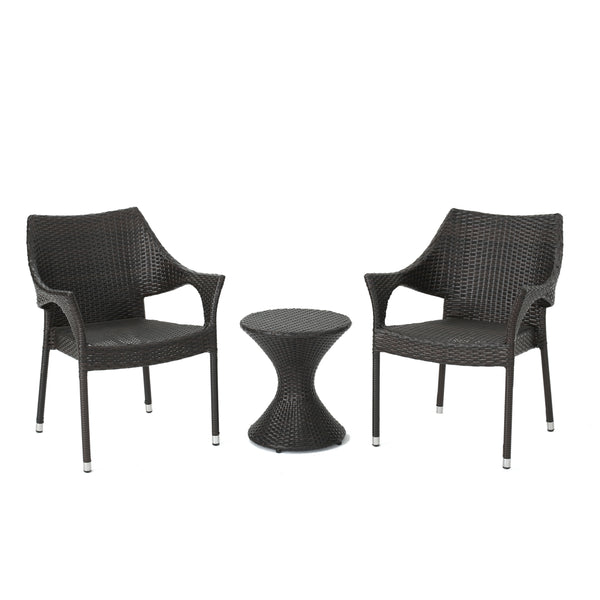 gdf studio Axelrod Outdoor 3 Piece Multi-Brown Wicker Chat Set with Stacking Chairs