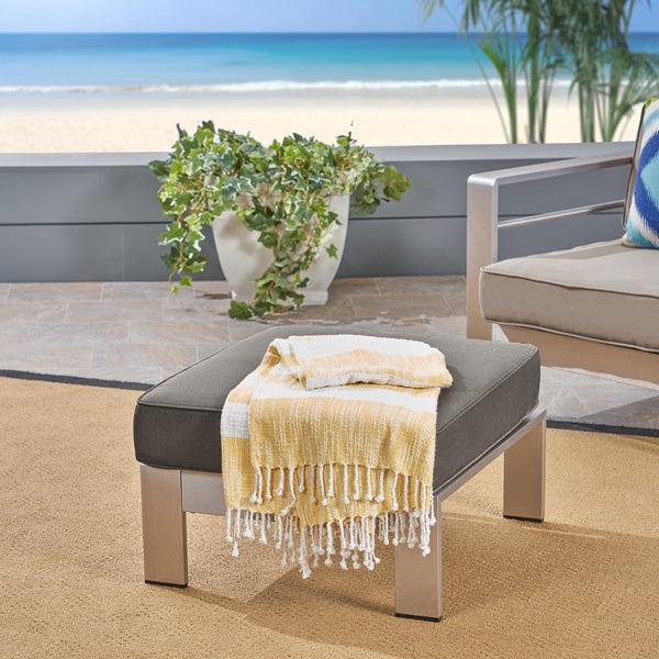 Gdf Studio Aya Coral Cushioned Auminum Ottoman Silver And Gray