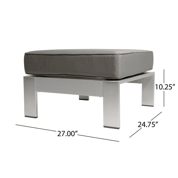 Gdf Studio Aya Coral Cushioned Auminum Ottoman Silver And Gray