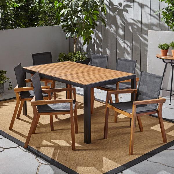 Gdf Studio Aymee Outdoor 6-Seater Rectangular Acacia Wood And Mesh Dining Set