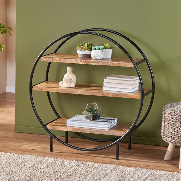 Gdf Studio Ayres Handcrafted Industrial Circular Mango Wood Shelf