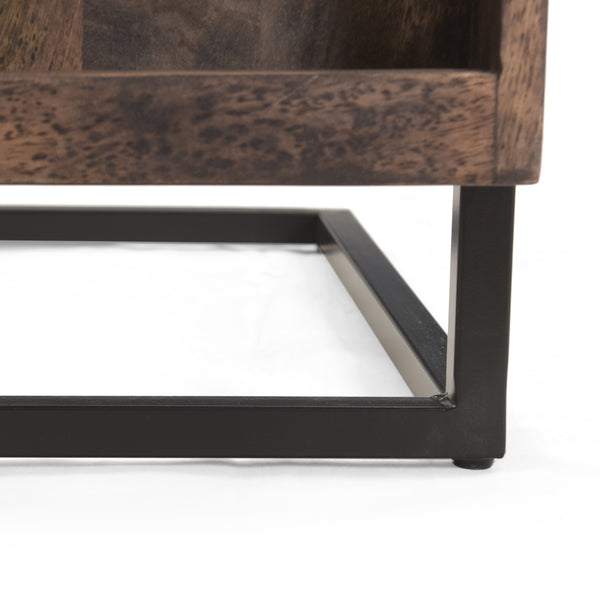Gdf Studio Ayzen Modern Industrial Mango Wood Adjustable C-Shaped End Table With Magazine Rack
