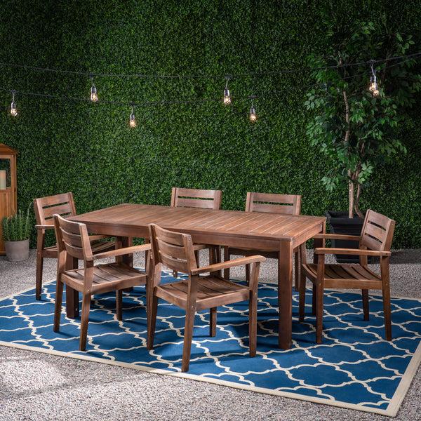 Gdf Studio Azyia Outdoor Rustic Acacia Wood 7 Piece Dining Set