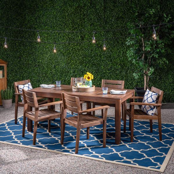 Gdf Studio Azyia Outdoor Rustic Acacia Wood 7 Piece Dining Set