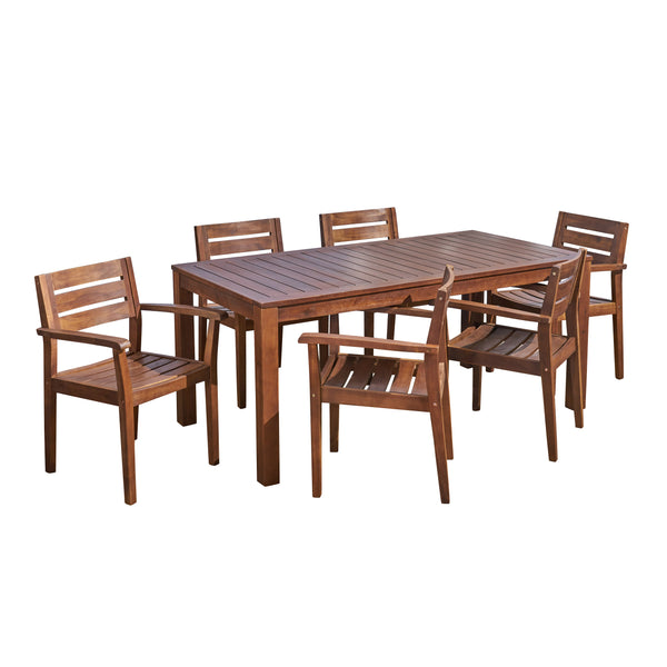 gdf studio Azyia Outdoor Rustic Acacia Wood 7 Piece Dining Set