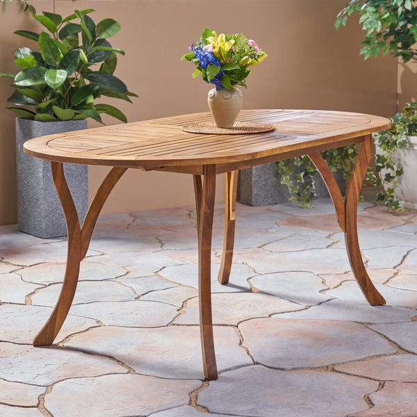 Gdf Studio Baia Outdoor 70-inch Oval Acacia Wood Dining Table