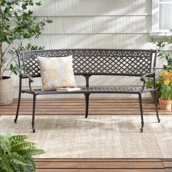 Gdf Studio Bainbridge Outdoor Antique Copper Cast Aluminum Bench