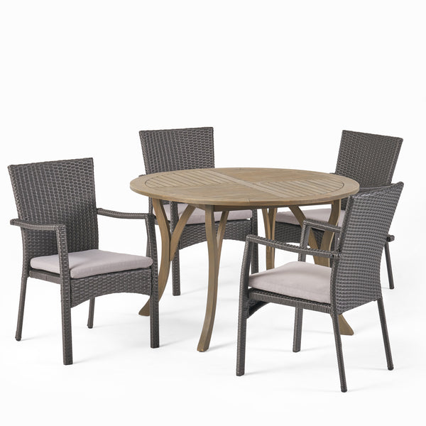 gdf studio Baldry Outdoor 5 Piece Acacia Wood and Wicker Dining Set