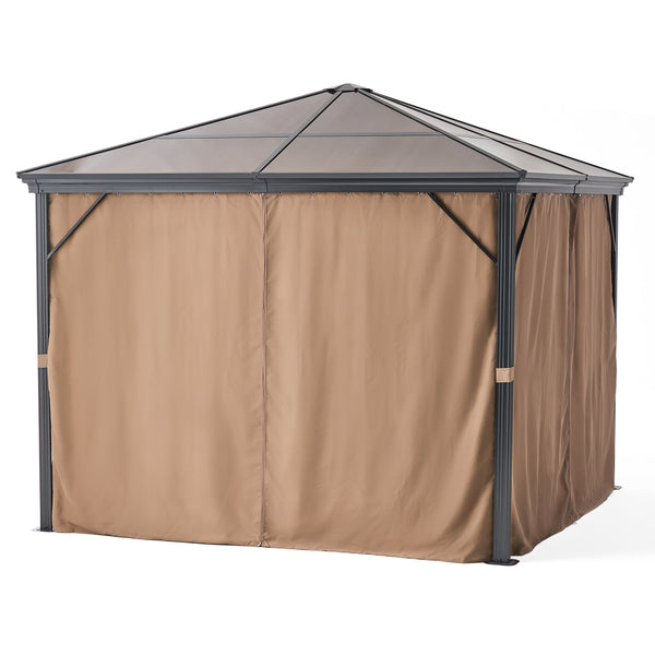 Gdf Studio Bali Outdoor 10 X 10 Foot Aluminum Framed Hardtop Gazebo With Curtains